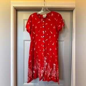 Vintage Coldwater Creek Red Rayon Button Front Dress Size Small